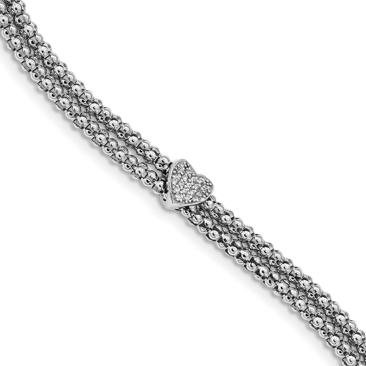 CZ Diamond Heart Multi-strand Bracelet 7.25 Inch Sterling Silver Rhodium-plated QG4512-7.25