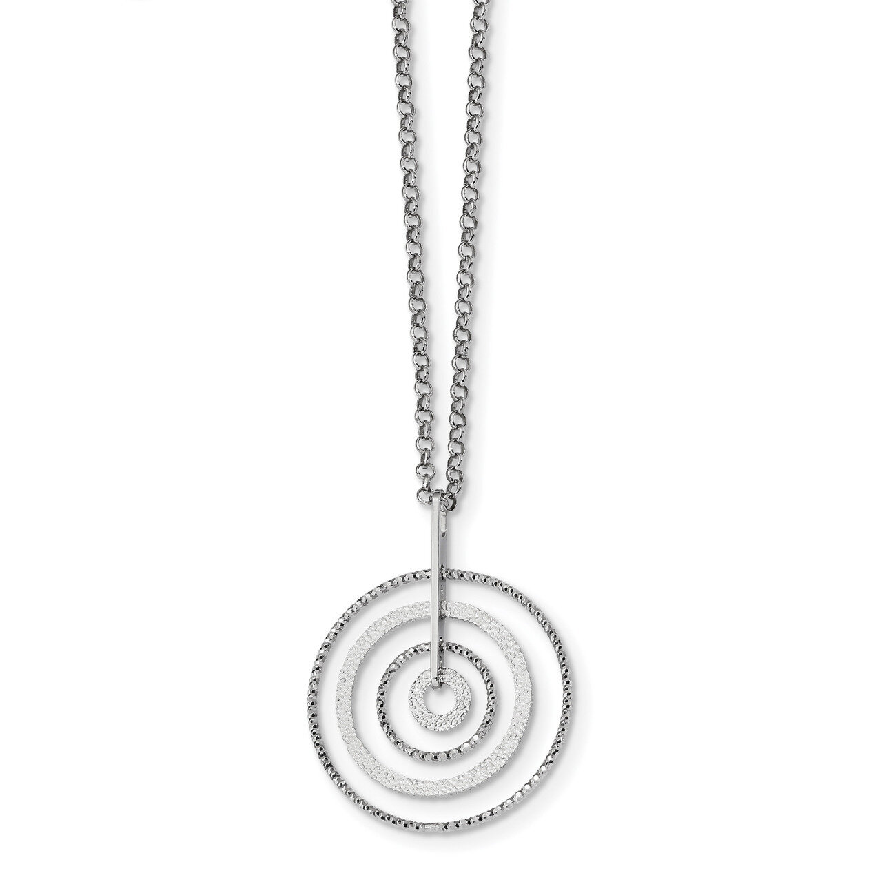 Diamond-cut Circles with 2 inch Extender Necklace 16.5 Inch Sterling Silver Rhodium-plated QG4519-1…