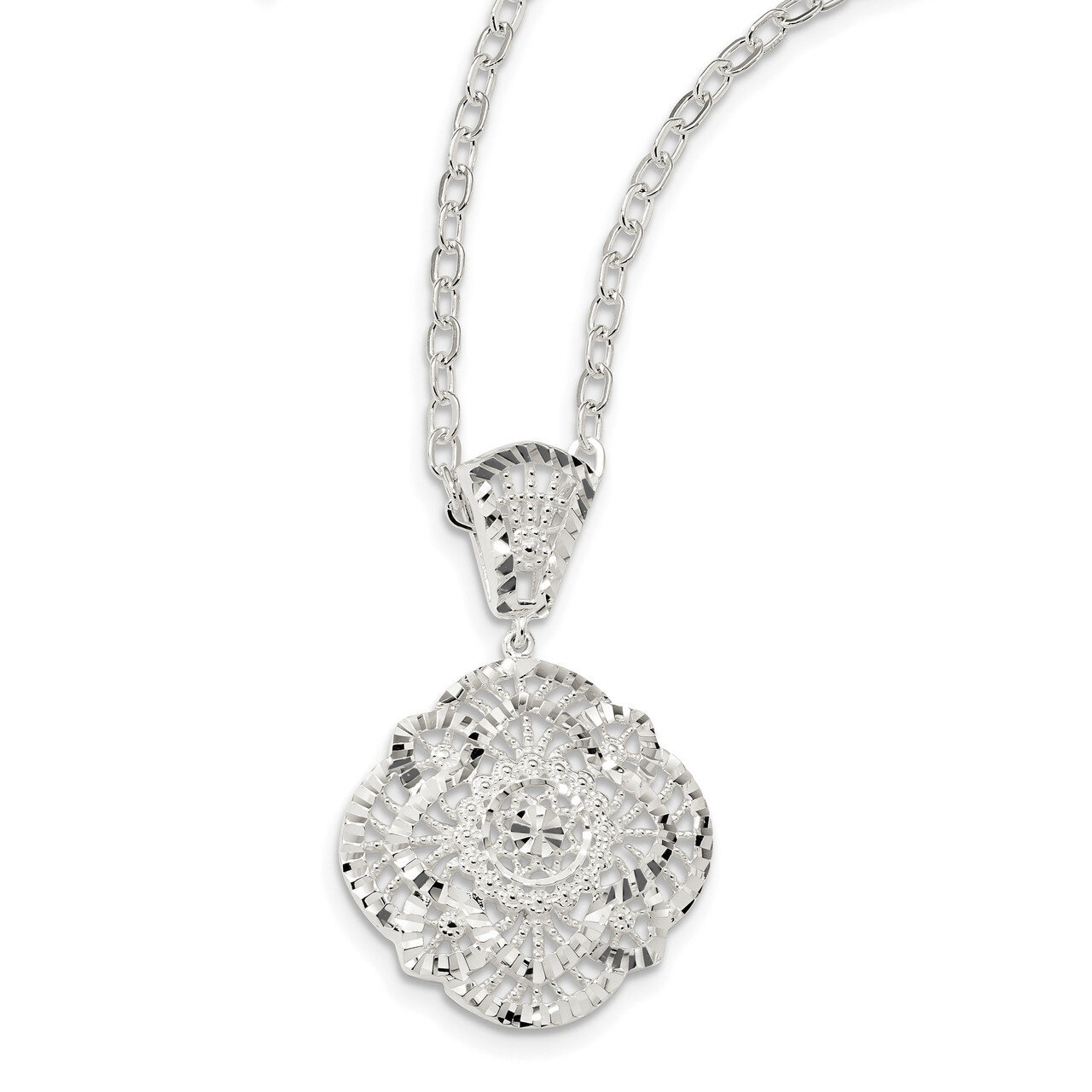 Fancy Necklace 17 Inch Sterling Silver Diamond Cut QG4538-17