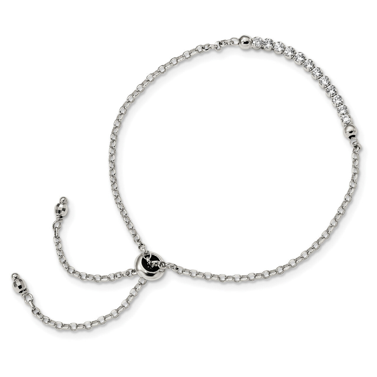CZ Diamond Adjustable Bracelet 10 Inch Sterling Silver QG4544, MPN: QG4544, 886774123806