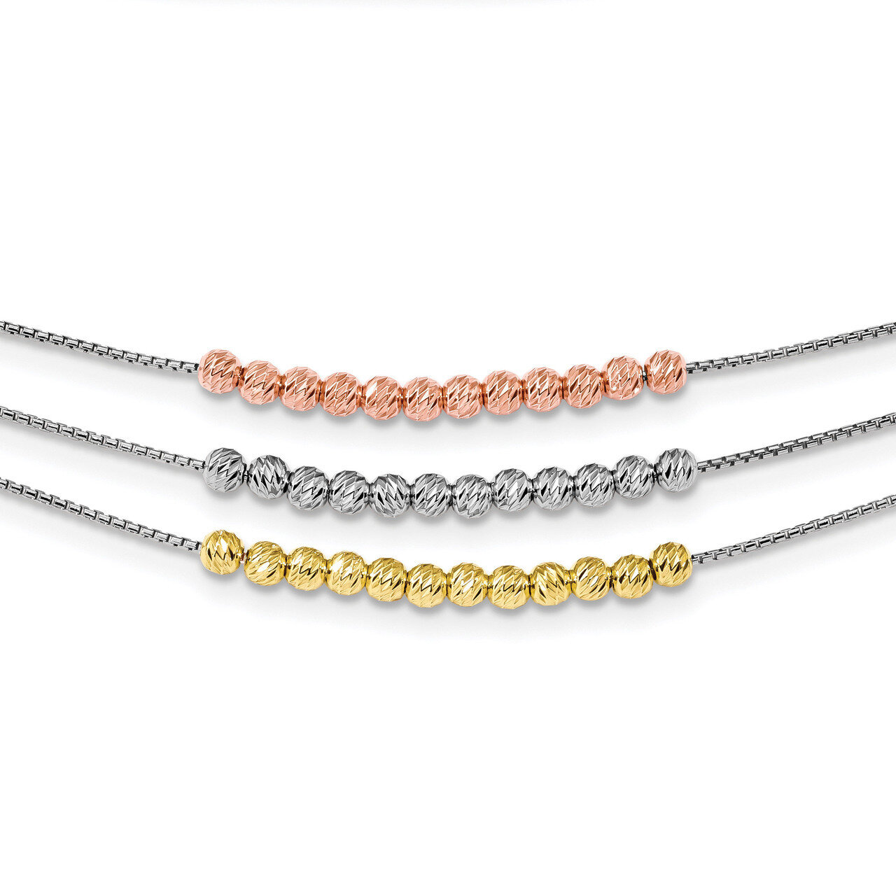 Diamond-cut Gold &amp; Rose-tone 3 Strand Necklace 18 Inch Sterling Silver Rhodium QG4554-18, MPN: QG45…
