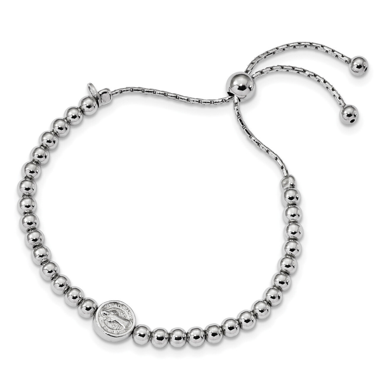 Beaded Saint Medal 5in to 8.25in Bracelet 9 Inch Sterling Silver Rhodium-plated QG4563, MPN: QG4563…