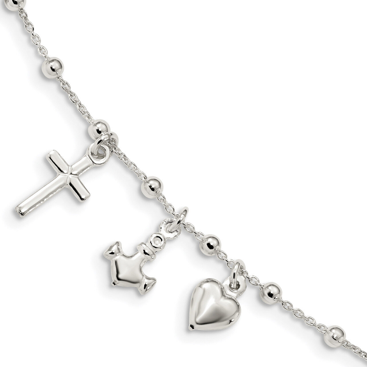 1 inch Extender Cross Heart Anchor Bracelet 6 Inch Sterling Silver Polished QG4568-6, MPN: QG4568-6…