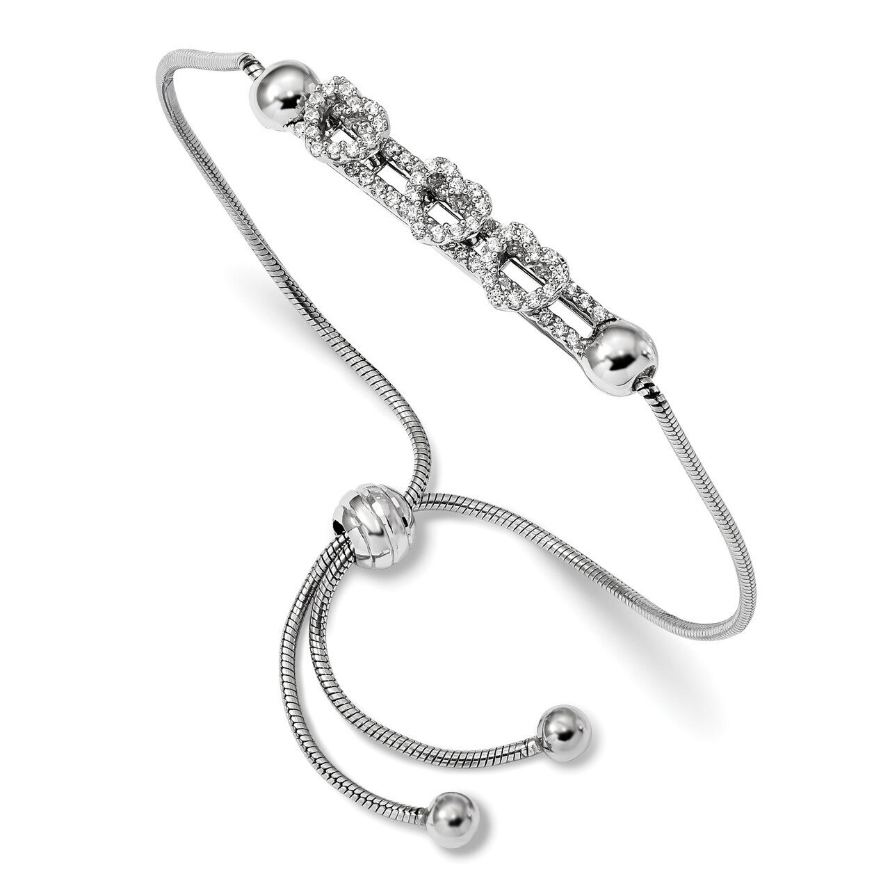 CZ Diamond Sliding Hearts Adjustable Bracelet Sterling Silver Rhodium-plated QG4573, MPN: QG4573, 8…