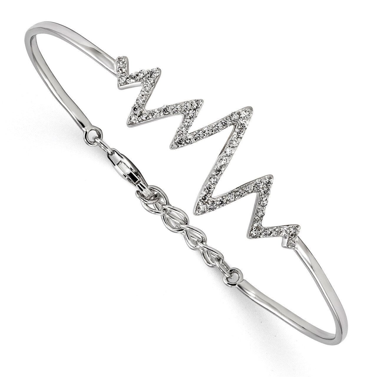 CZ Diamond Zigzag Bangle Sterling Silver Rhodium-plated QG4584, MPN: QG4584, 886774006451
