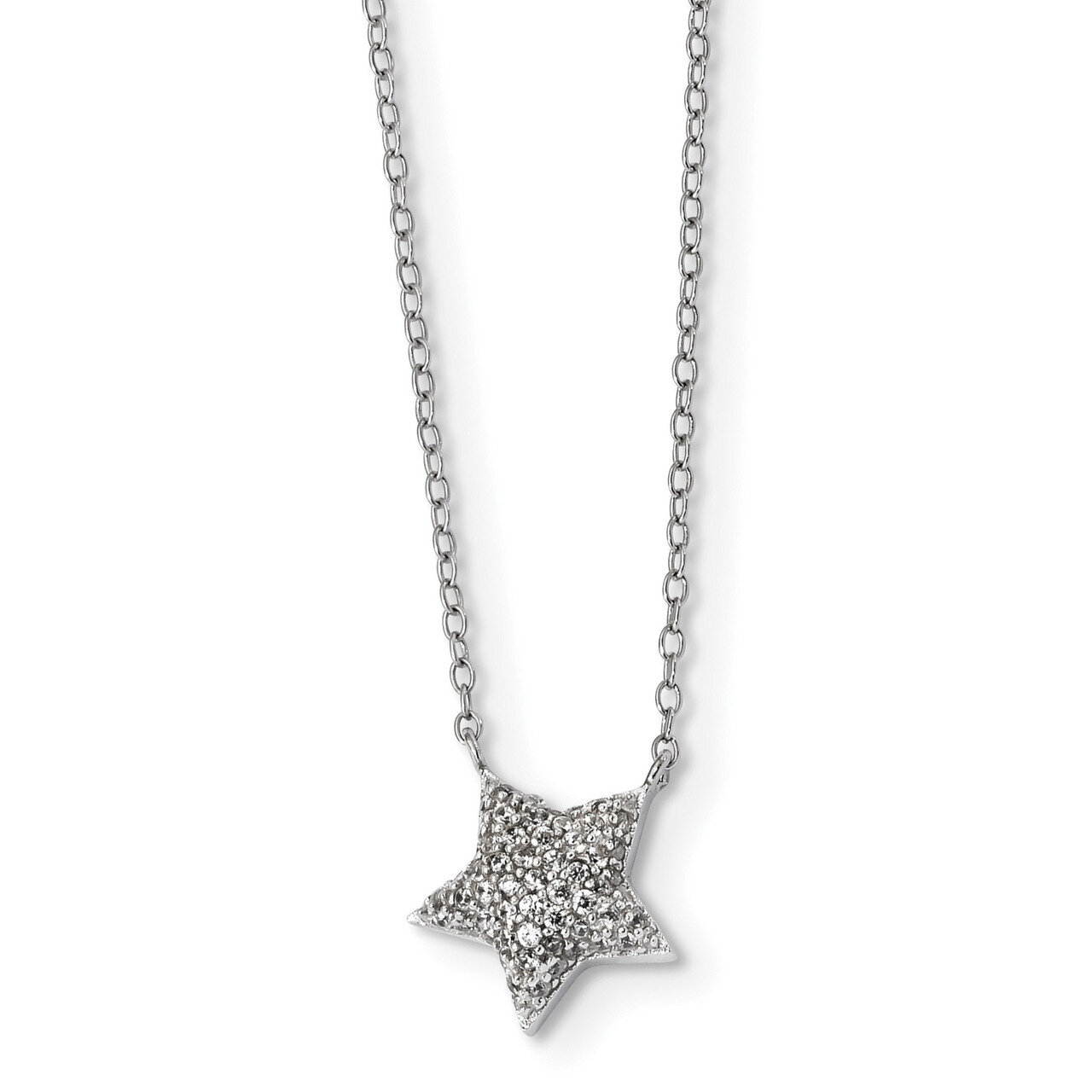 CZ Diamond Star with 2 inch Extender Necklace 16 Inch Sterling Silver Rhodium-plated QG4588-16