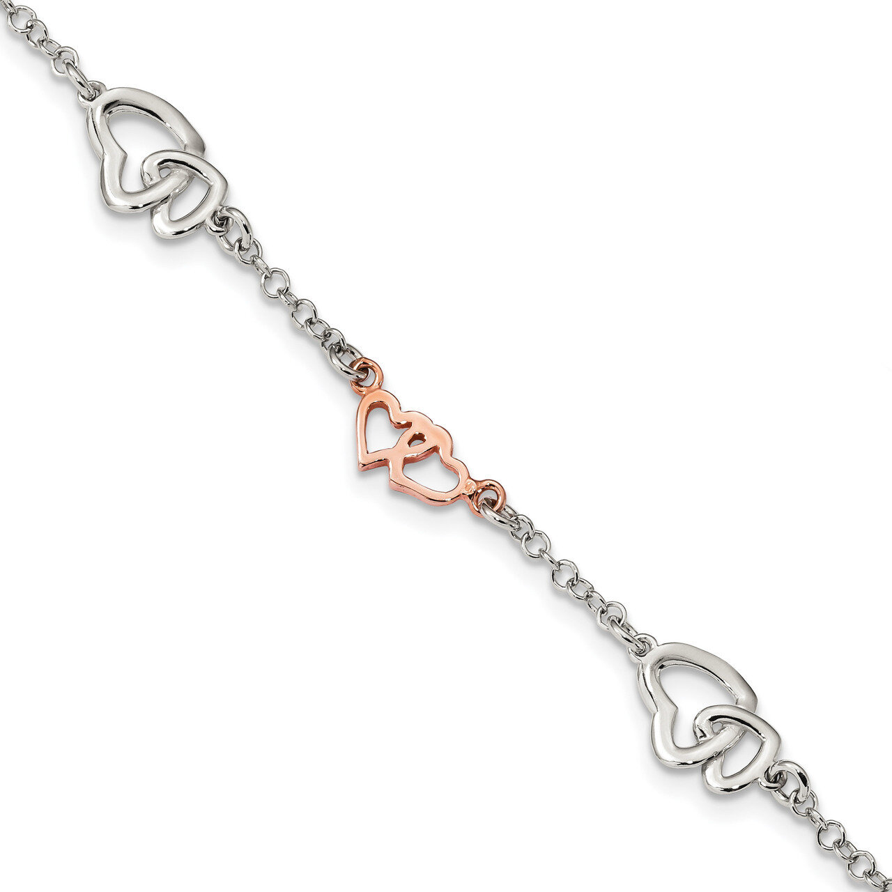 Polished Heart Bracelet 7.5 Inch Sterling Silver Rose Gold-plated QG4608-7.5, MPN: QG4608-7.5, 8867…