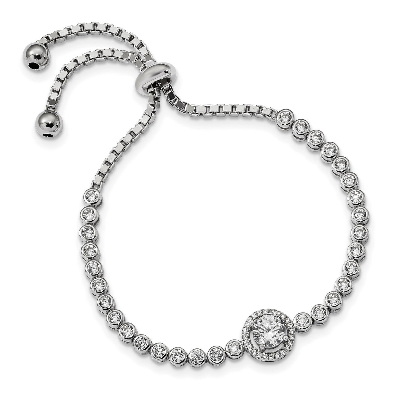 CZ Diamond Adjustable Bracelet Sterling Silver Rhodium-plated QG4624, MPN: QG4624, 191101228049