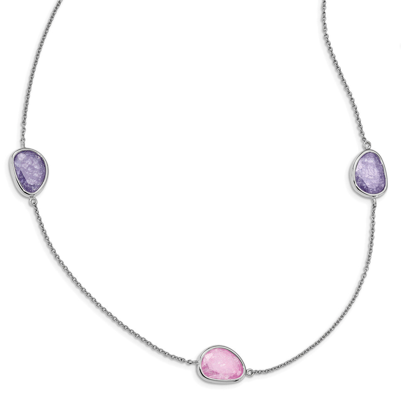Purple/Pink Ice CZ Diamond 9-Station Necklace 36 Inch Sterling Silver Rhodium-plated QG4630-36
