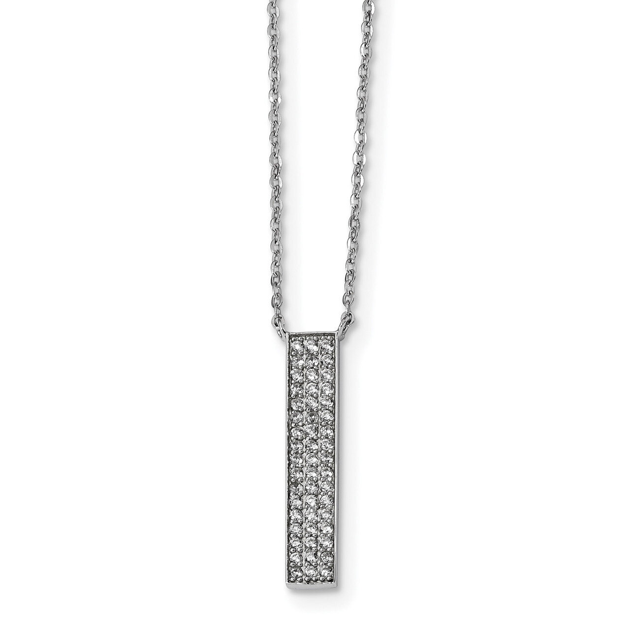 CZ Diamond Dangle Bar Necklace 18 Inch Sterling Silver Rhodium-plated QG4631-18, MPN: QG4631-18, 88…