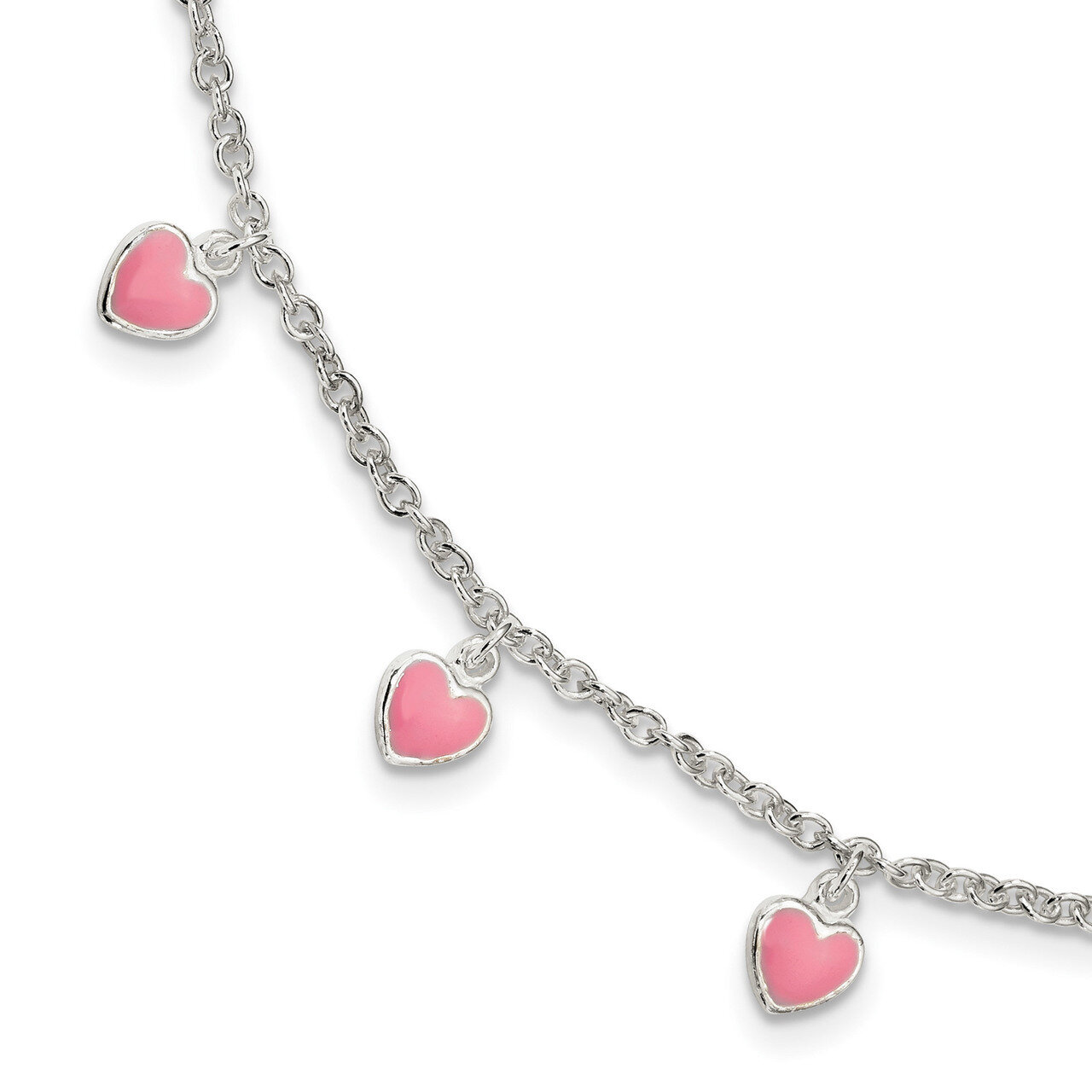 Childern&#39;s Enameled Hearts 50.5 Inch with 0.5 Inch ext Bracelet 5.5 Inch Sterling Silver QG4654-5.5…