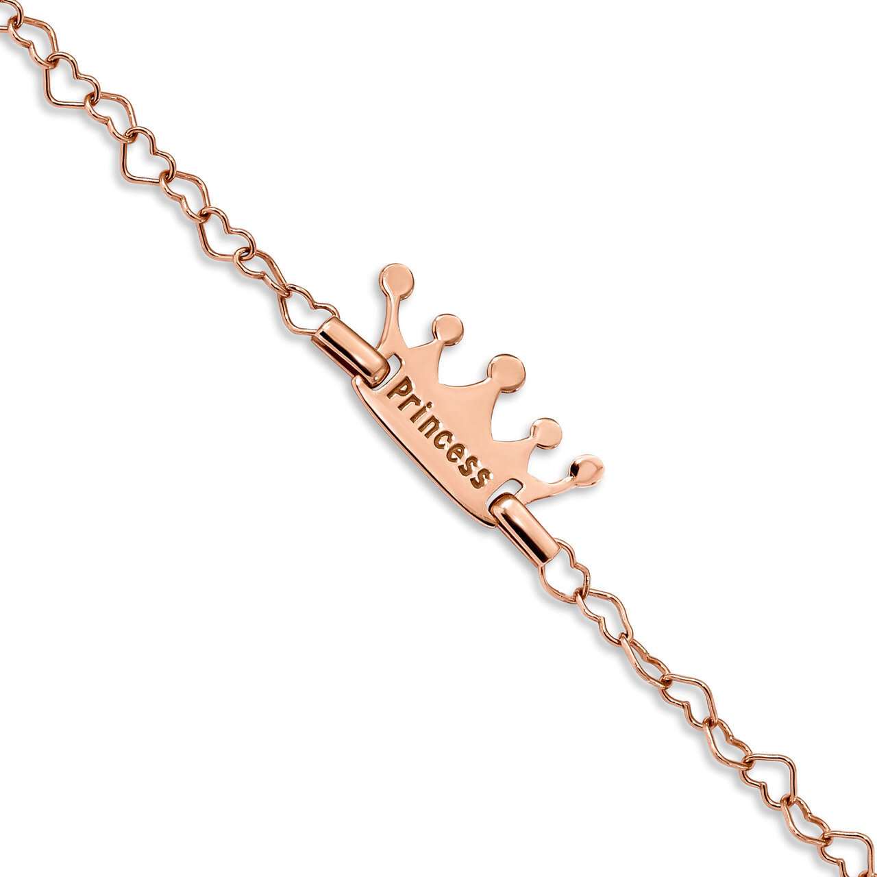 Childrens Rose-tone Princess Crown Heart Link Bracelet 6 Inch Sterling Silver QG4657-6