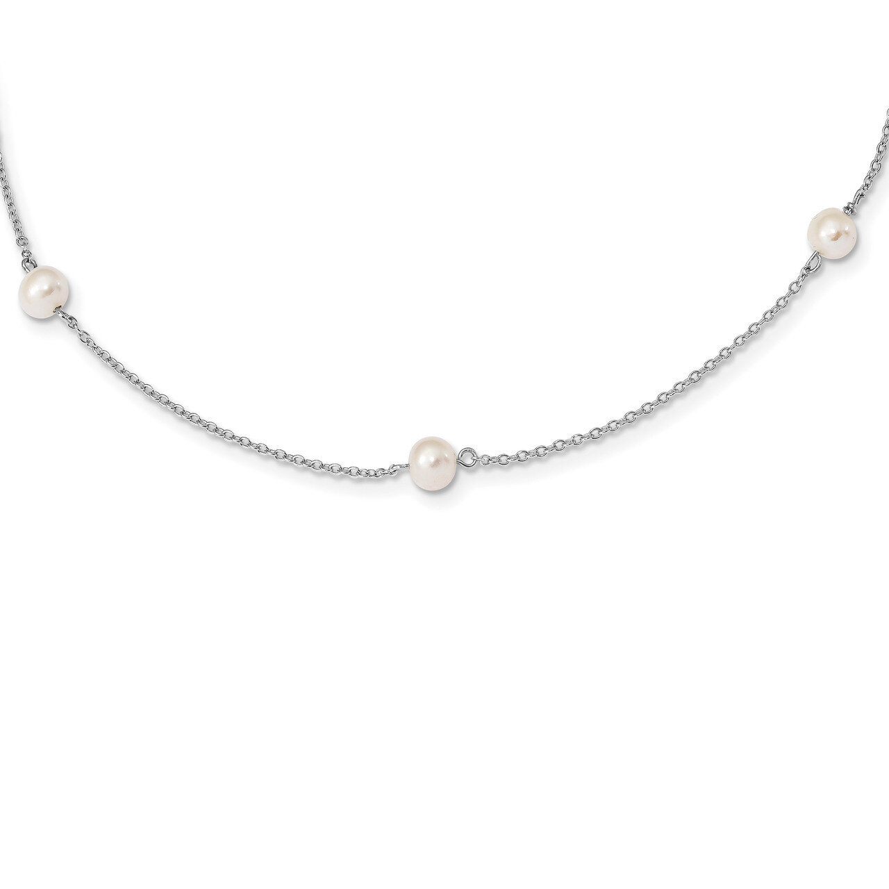 Childs 5-5.5mm Cultured Freshwater Pearl 5-Station Necklace 12 Inch Sterling Silver Rhodium-plated …