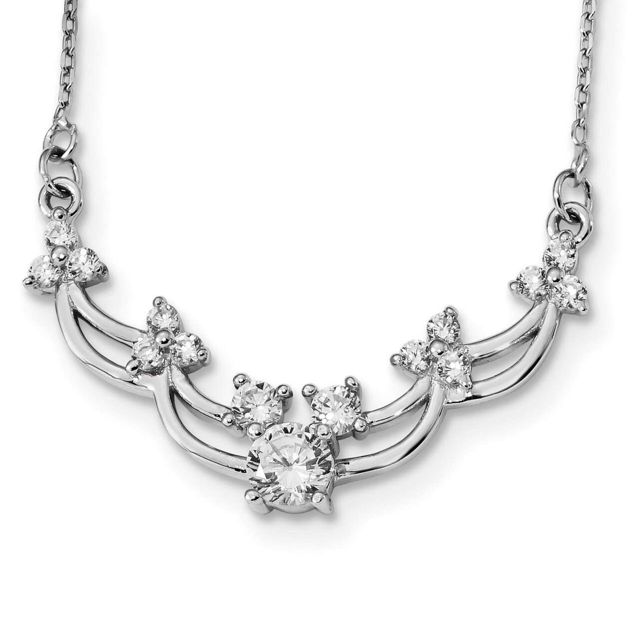 CZ Diamond 15.5 inch with 2 inch ext. Necklace 15.5 Inch Sterling Silver Rhodium-plated QG4663-15.5