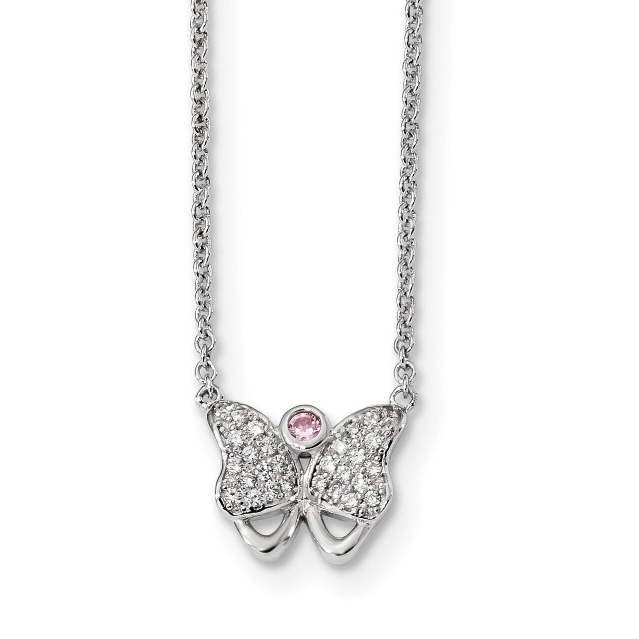CZ Diamond Butterfly 1with 1.5 inch ext. Necklace 17 Inch Sterling Silver Rhodium-plated QG4668-17,…