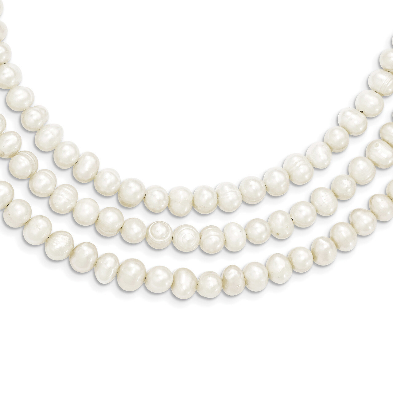 Triple Strand White Freshwater Cultured Pearl Necklace 19 Inch Sterling Silver QH2469-19