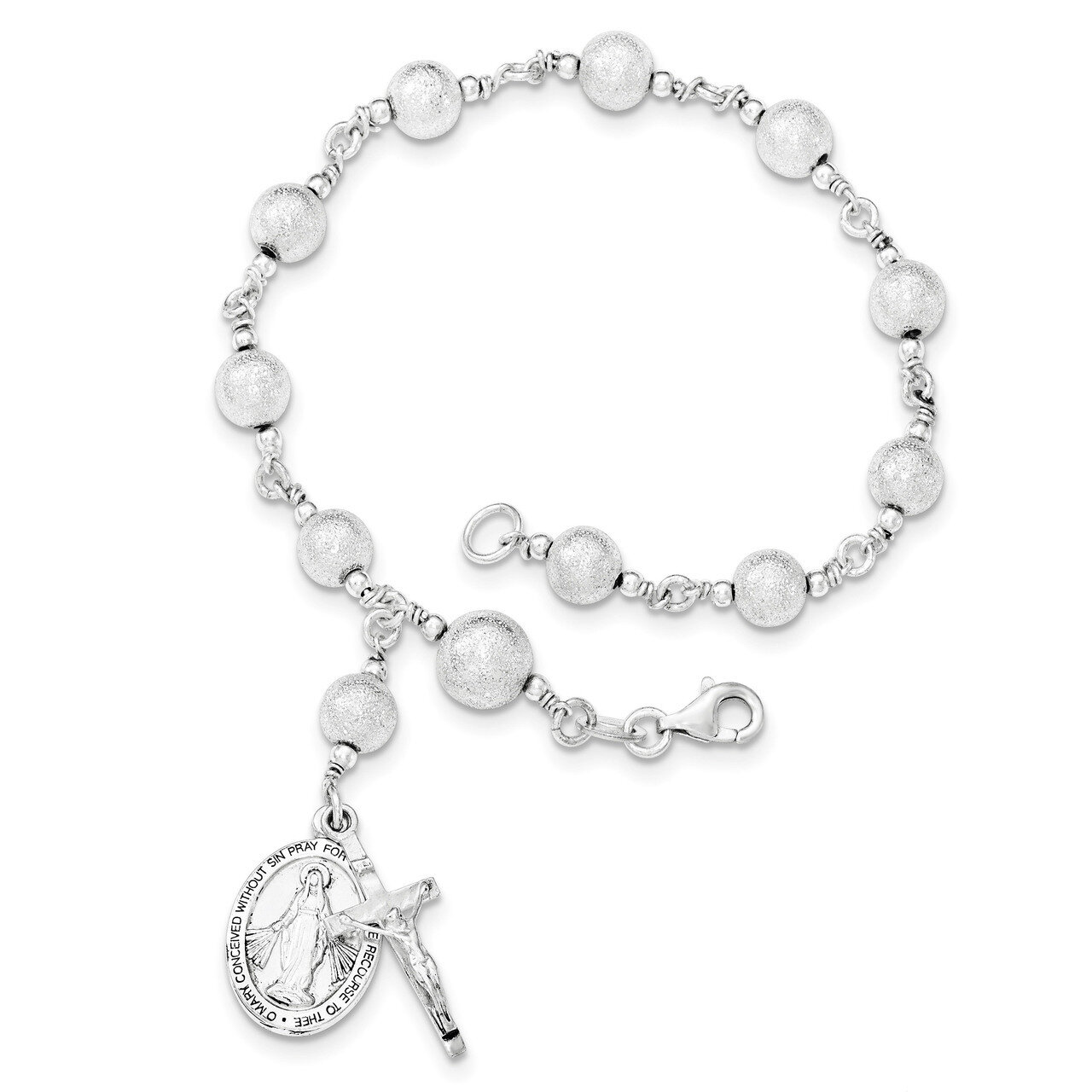 Laser-cut Rosary Bracelet 7.75 Inch Sterling Silver Polished QH5137-7.75