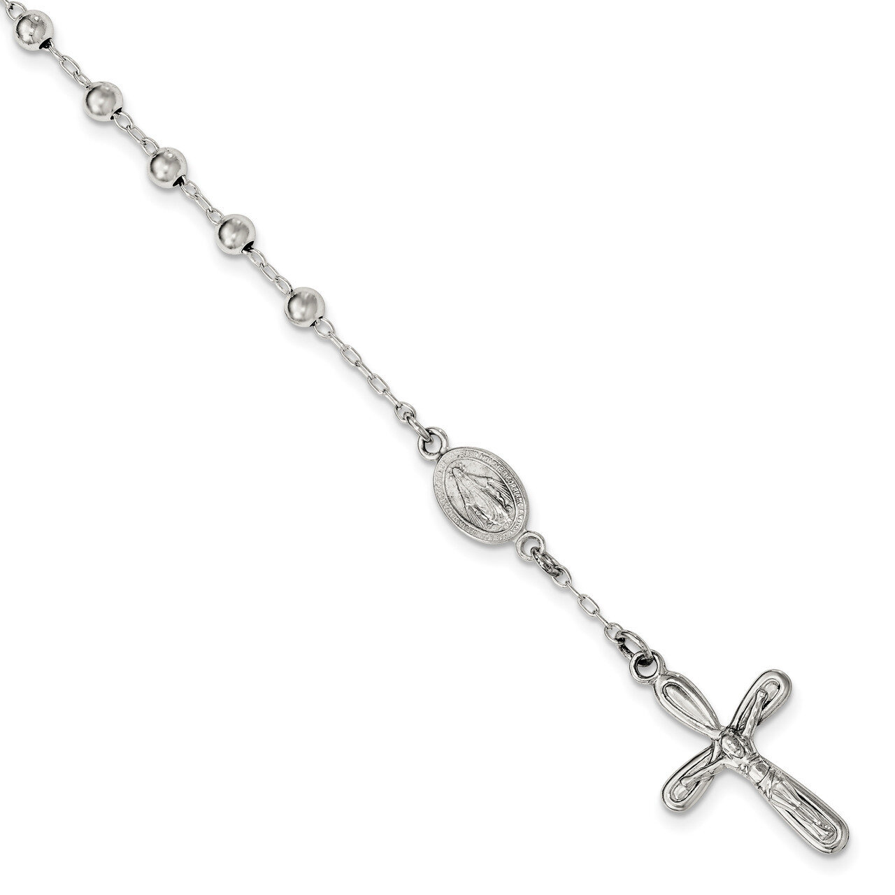 Single Decade Rosary Bracelet 7.5 Inch Sterling Silver Polished QH5142-7.5, MPN: QH5142-7.5, 196904…