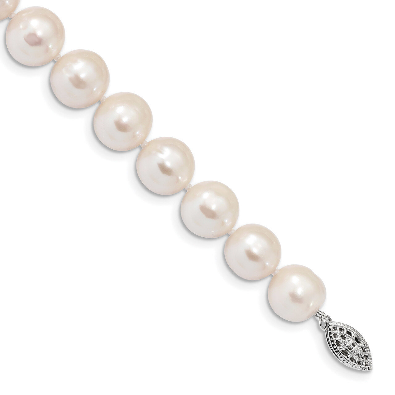 11-12mm White Freshwater Cultured Pearl Bracelet 7.25 Inch Sterling Silver Rhodium QH5151-7.25