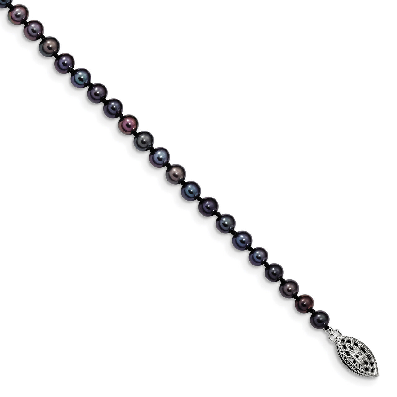 4-5mm Black Cultured Freshwater Pearl Bracelet 7.25 Inch Sterling Silver Rhodium-plated QH5152-7.25…