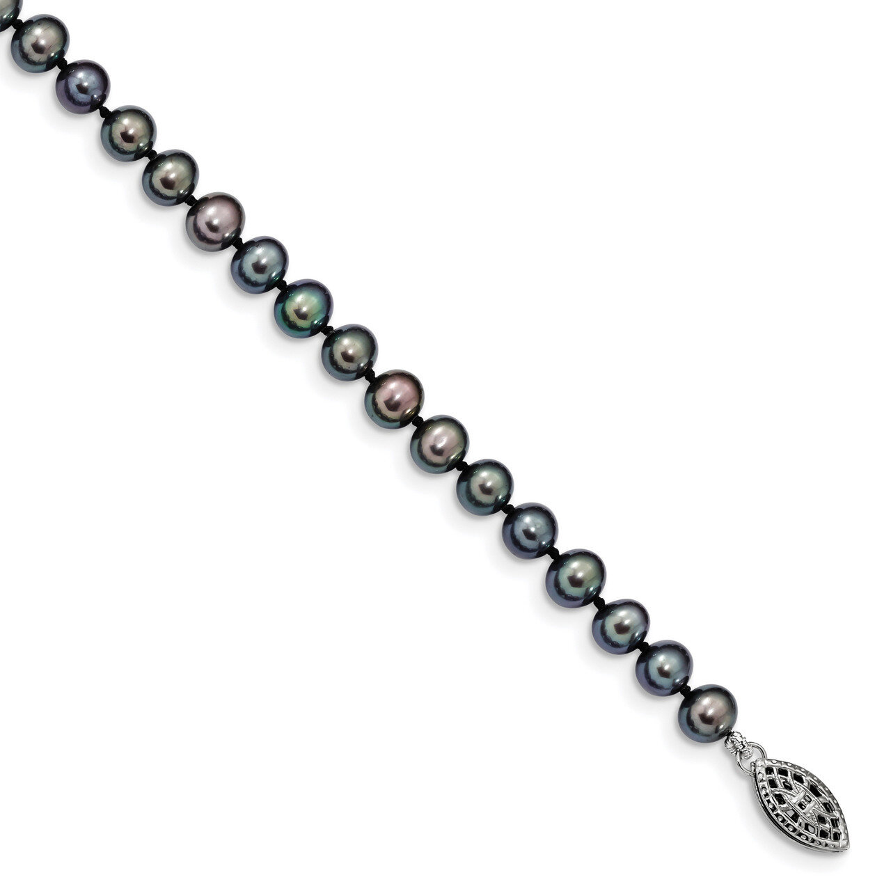 5-6mm Black Cultured Freshwater Pearl Bracelet 7.25 Inch Sterling Silver Rhodium-plated QH5153-7.25…