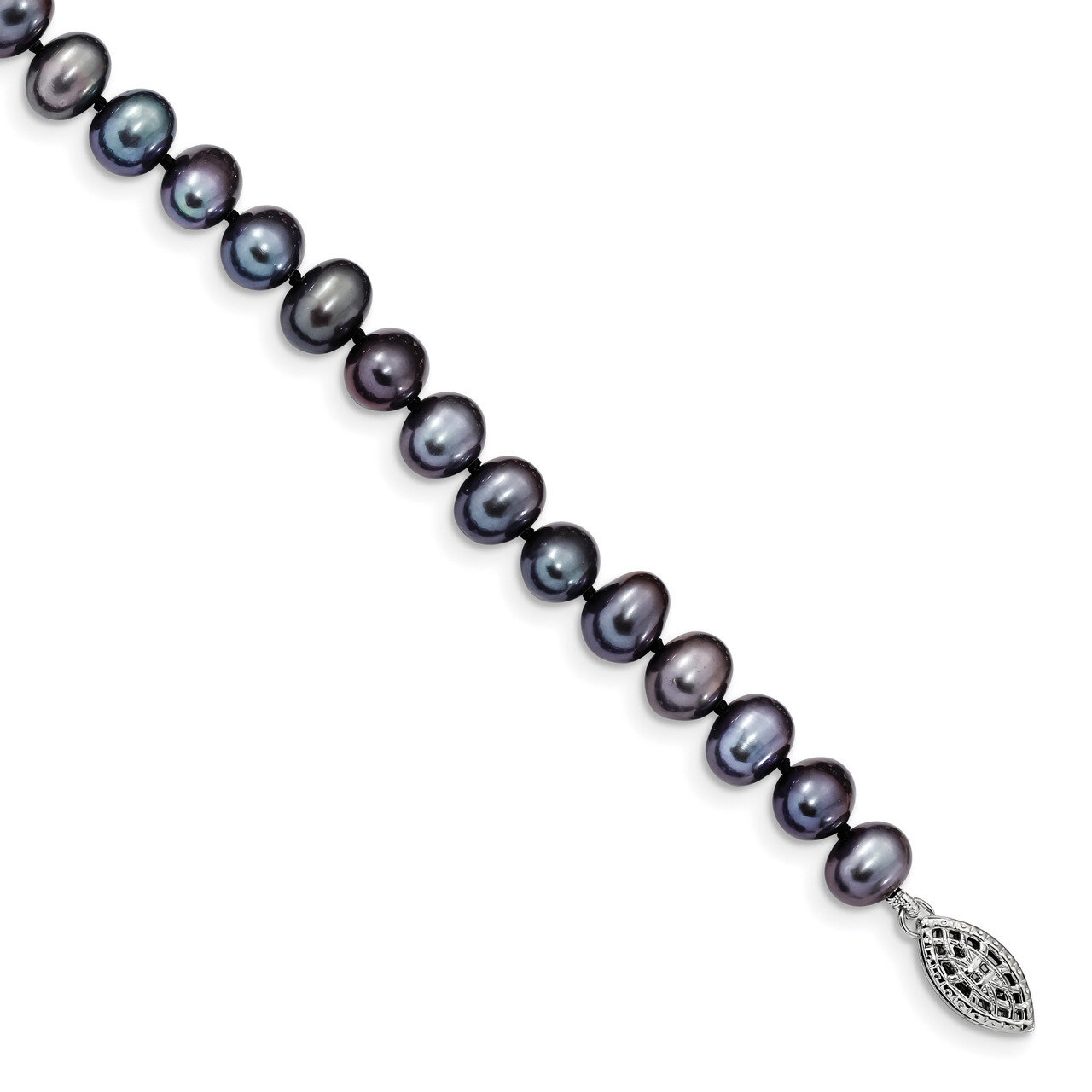 6-7mm Black Cultured Freshwater Pearl Bracelet 7.25 Inch Sterling Silver Rhodium-plated QH5154-7.25…
