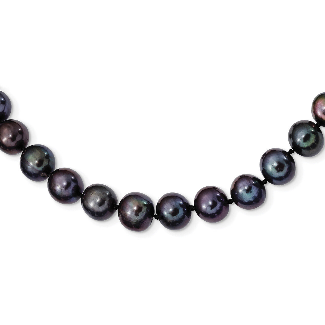 9-10mm Black Cultured Freshwater Pearl Necklace 24 Inch Sterling Silver Rhodium-plated QH5157-24