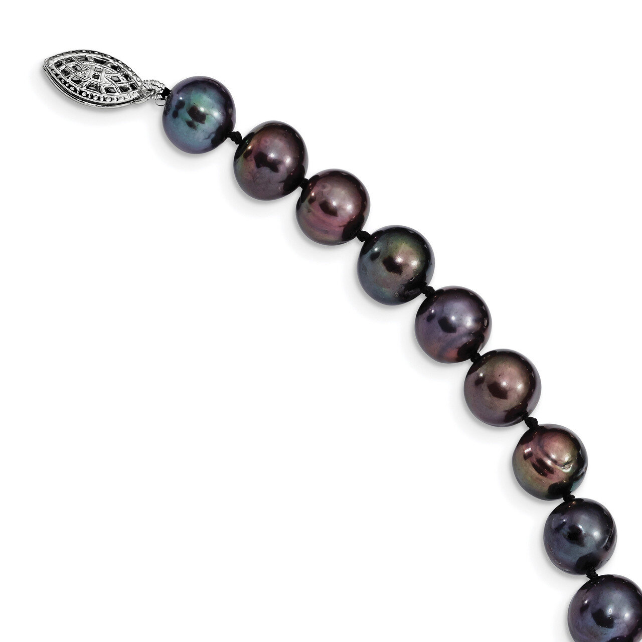 9-10mm Black Cultured Freshwater Pearl Bracelet 7.25 Inch Sterling Silver Rhodium-plated QH5157-7.2…