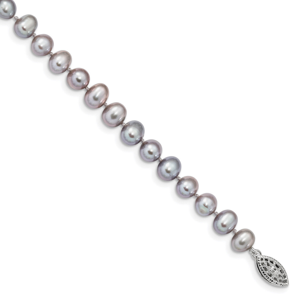 6-7mm Grey Cultured Freshwater Pearl Bracelet 7.25 Inch Sterling Silver Rhodium QH5161-7.25