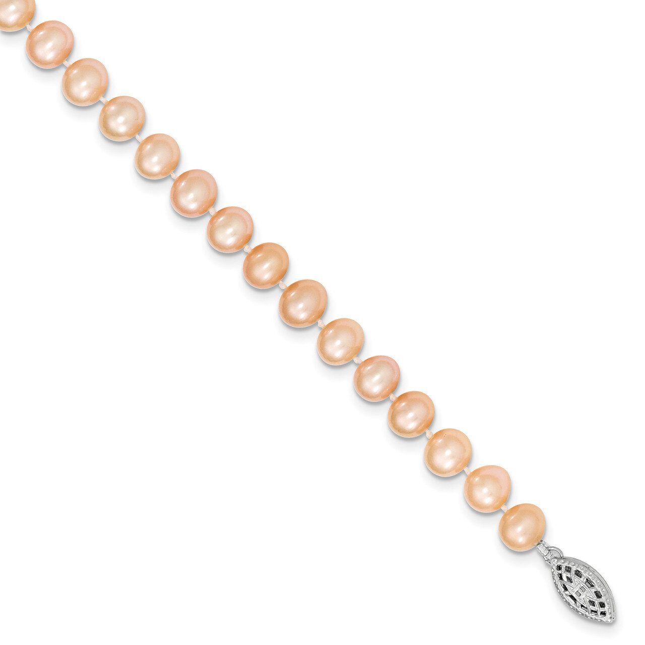 6-7mm Pink Cultured Freshwater Pearl Necklace 16 Inch Sterling Silver Rhodium-plated QH5166-16, MPN…