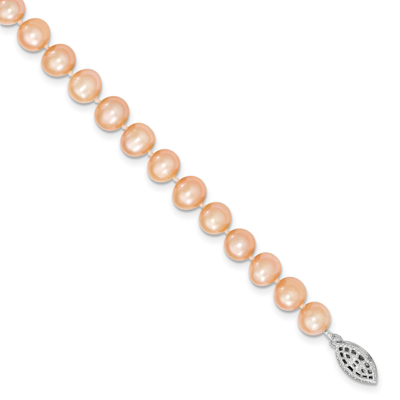 7-8mm Pink Cultured Freshwater Pearl Necklace 18 Inch Sterling Silver Rhodium-plated QH5167-18