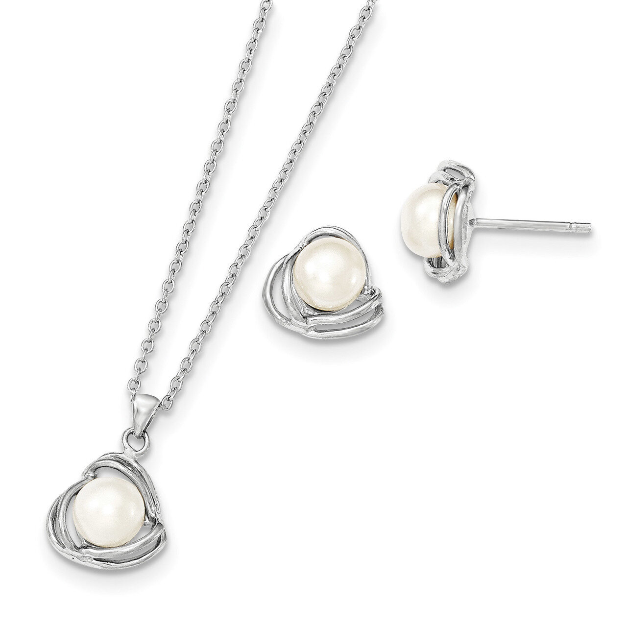 6-7mm White Cultured Freshwater Pearl Neck and Earring Set Sterling Silver Rhodium QH5185SET, MPN: …