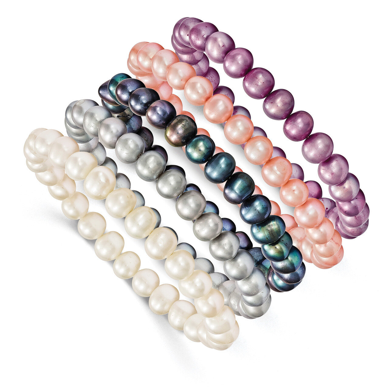 Set of 5 Stretch Bracelets Freshwater Cultured Pearl QH5195SET