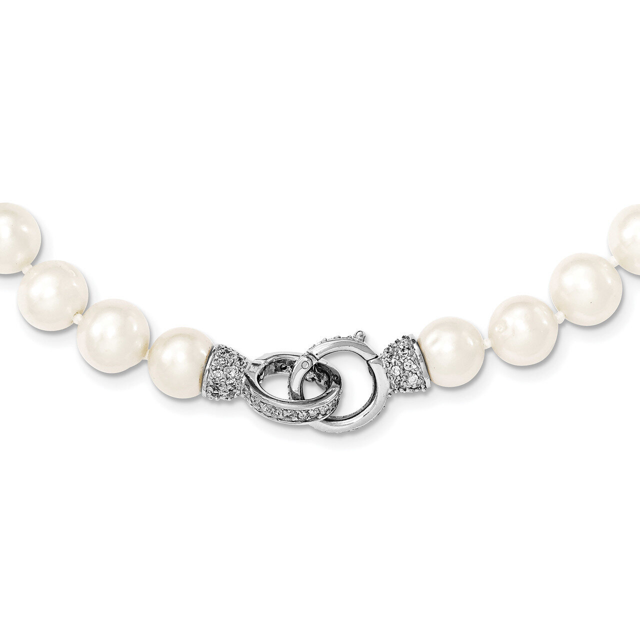 9-10mm White Cultured Freshwater Pearl CZ Diamond Fancy Clasp Adjustable Necklace 18 Inch Sterling …