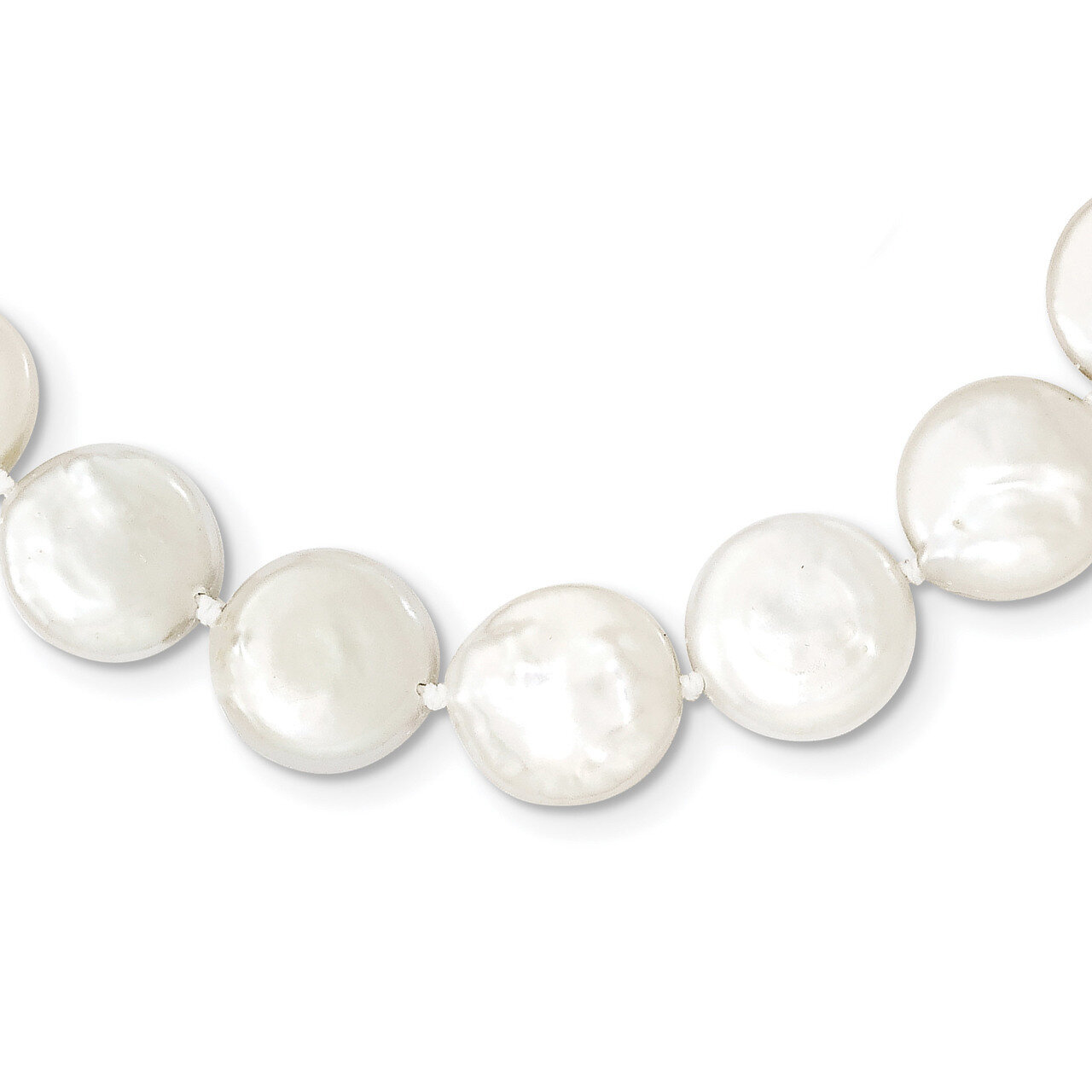 10-11mm White Cultured Freshwater Coin Pearl Necklace 18 Inch Sterling Silver Rhodium-plated QH5221…
