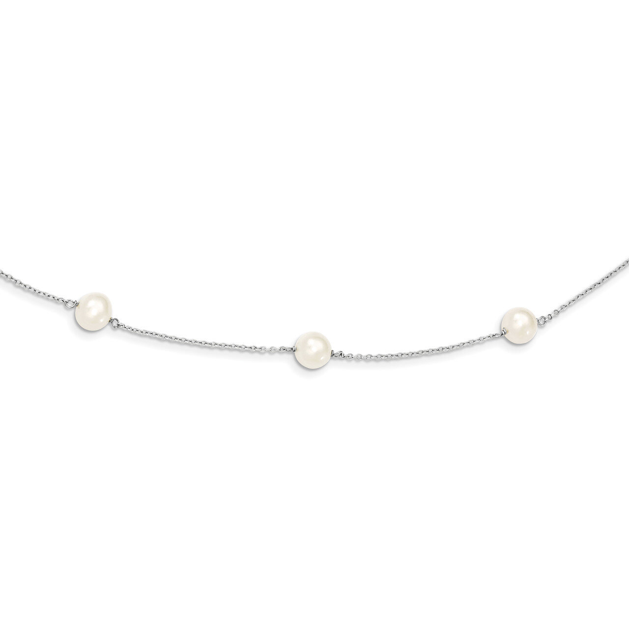 7-8mm Freshwater Cultured 9 Station Pearl Necklace 18 Inch Sterling Silver QH5236-18