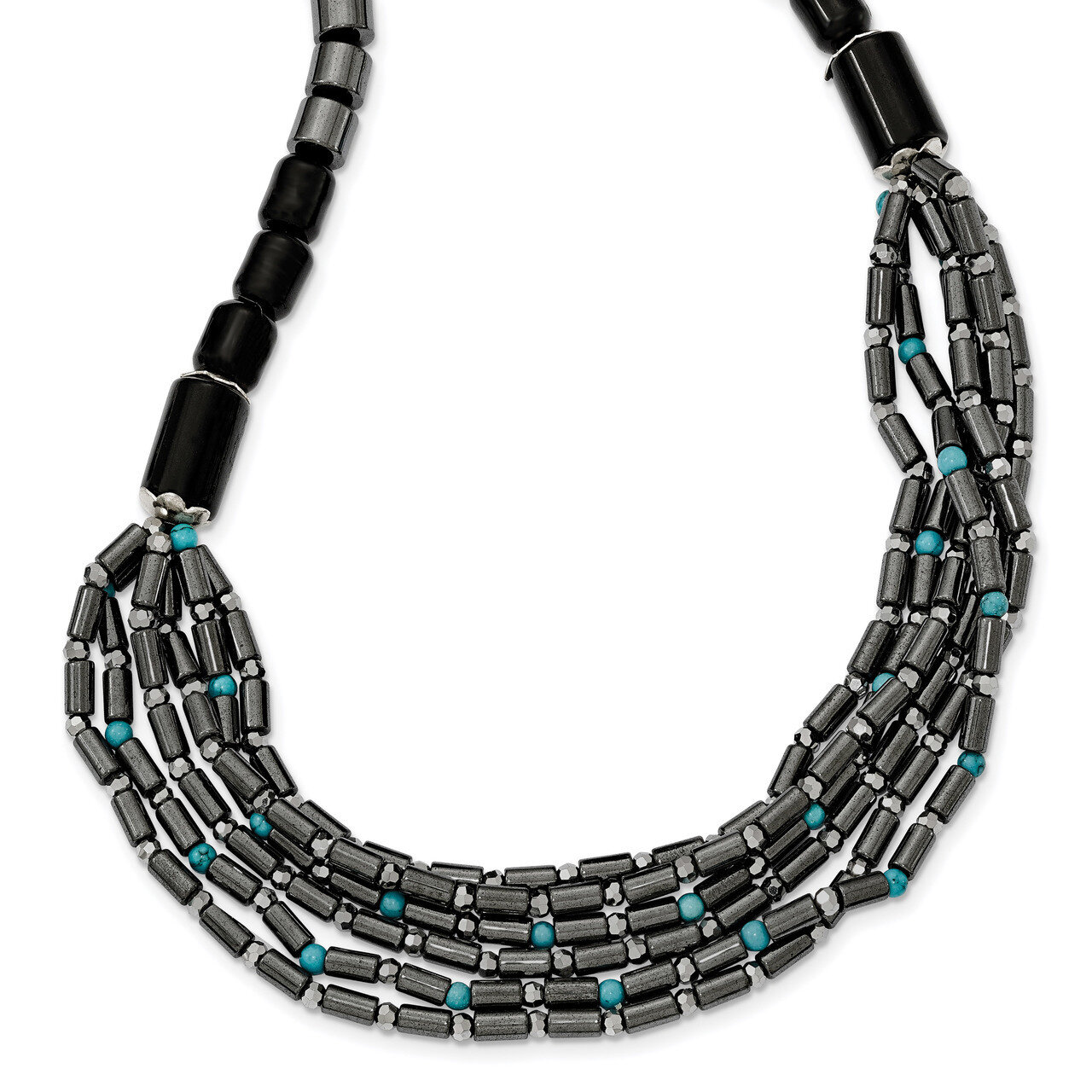 Agate Crystal Hematite and Turquoise with 2 inch Extender Necklace 16.5 Inch Sterling Silver QH5260…