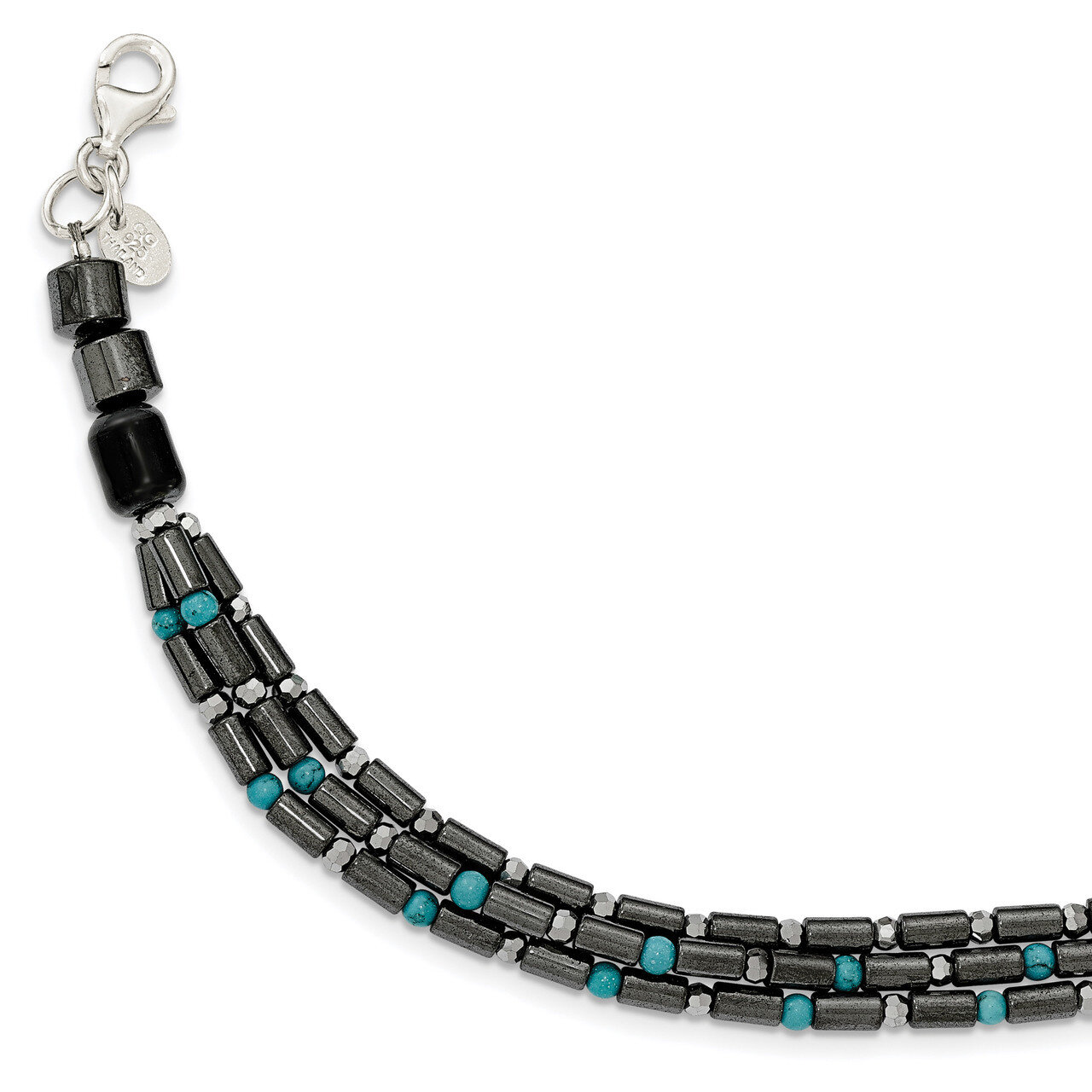 Agate Crystal Hematite and Turquoise with 1 inch Extender Bracelet 7 Inch Sterling Silver QH5260-7,…