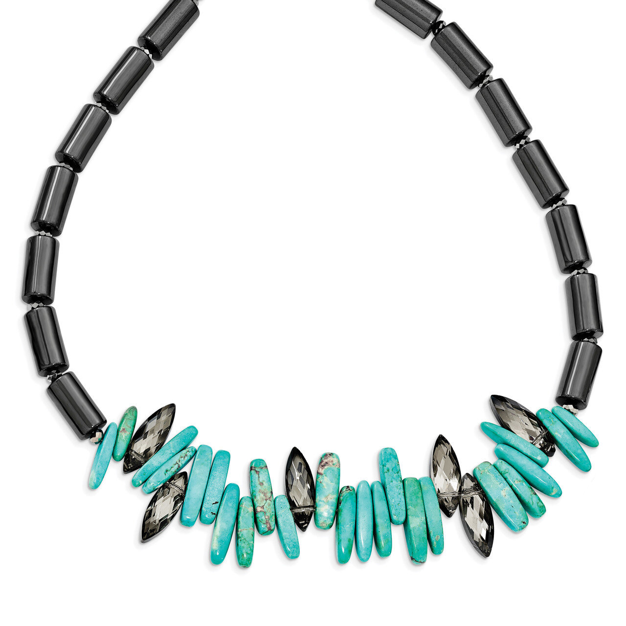 Crystal Hematite and dyed Howlite with 2 inch Extender Necklace 17 Inch Sterling Silver QH5264-17, …