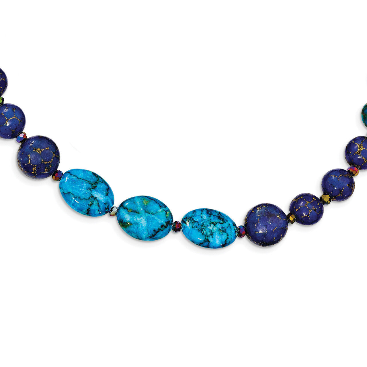 Agate,Crystal,Jasper Recon. Lapis with 2 ext Necklace 16 Inch Sterling Silver QH5269-16, MPN: QH526…