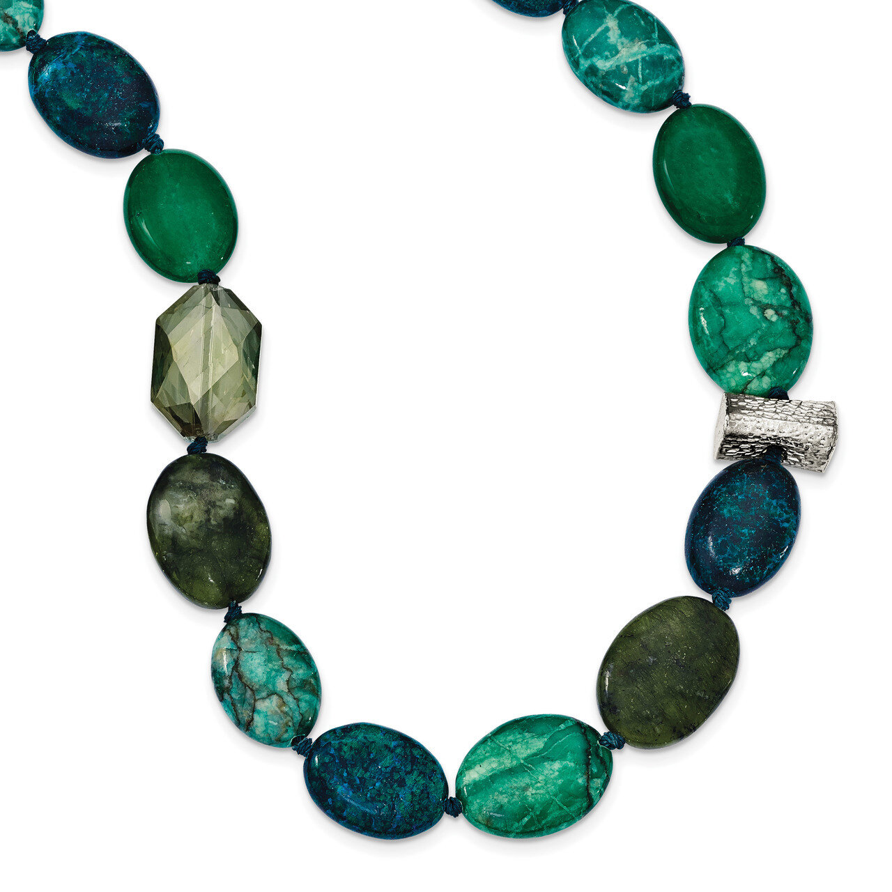 Jade Crystal Jasper and Serpentine with 2 inch Extender Necklace 18 Inch Sterling Silver QH5273-18,…