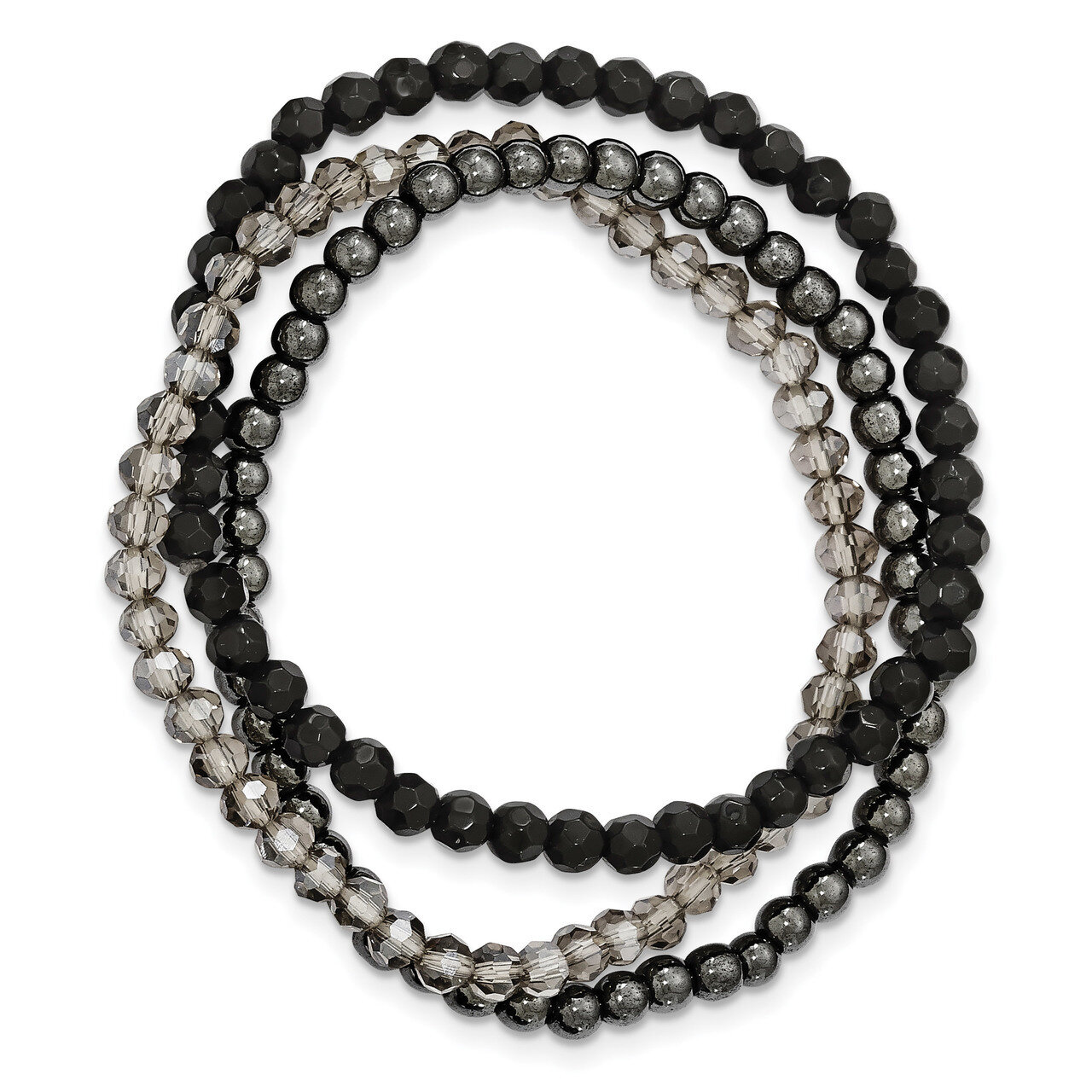 Black and Smoky Crystal Hematite 3pce Stretch Bracelet Sterling Silver QH5301, MPN: QH5301, 1911014…