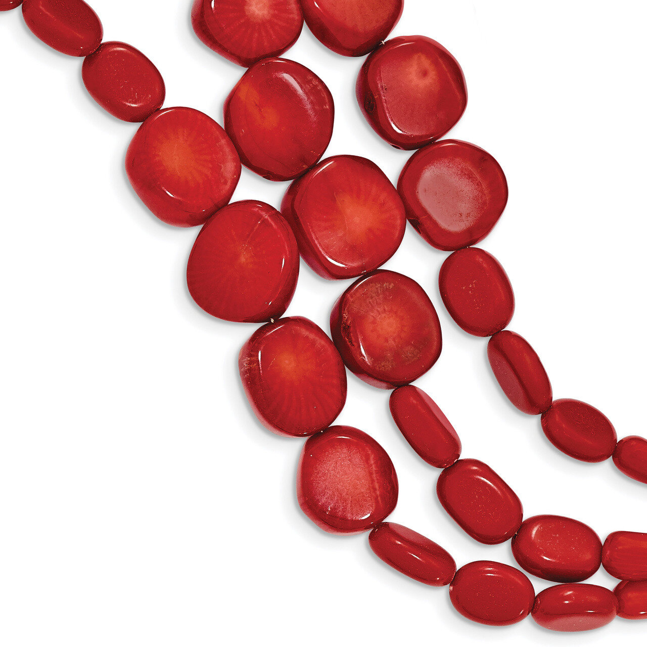 Red Coral with 1 inch Extender Triple Strand Bracelet 7 Inch Sterling Silver QH5307-7, MPN: QH5307-…