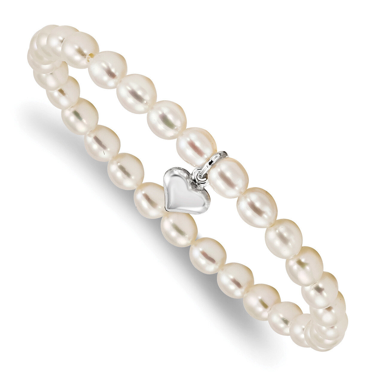 Heart Freshwater Cultured Pearl 5 inch Stretch Bracelet 5 Inch Sterling Silver QH5325, MPN: QH5325,…