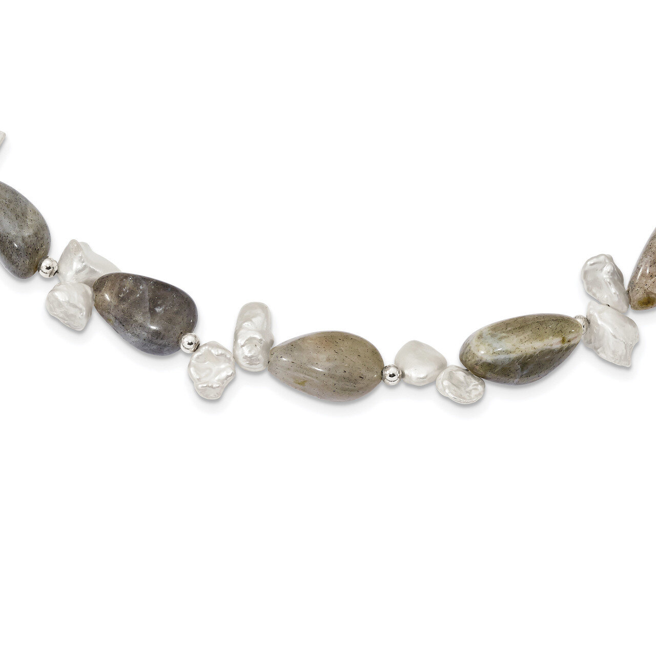 Labradorite &amp; Cultured Freshwater Keshi Pearl with 2 inch Extender Fancy Necklace 18 Inch Sterling …
