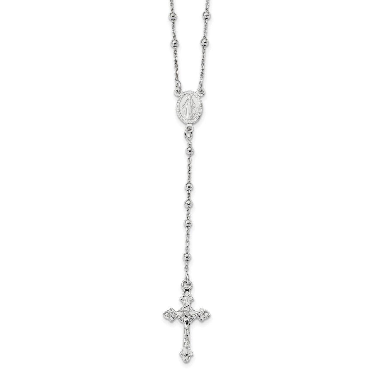 Beaded Rosary Sterling Silver Rhodium Plated Polished QH5351-24