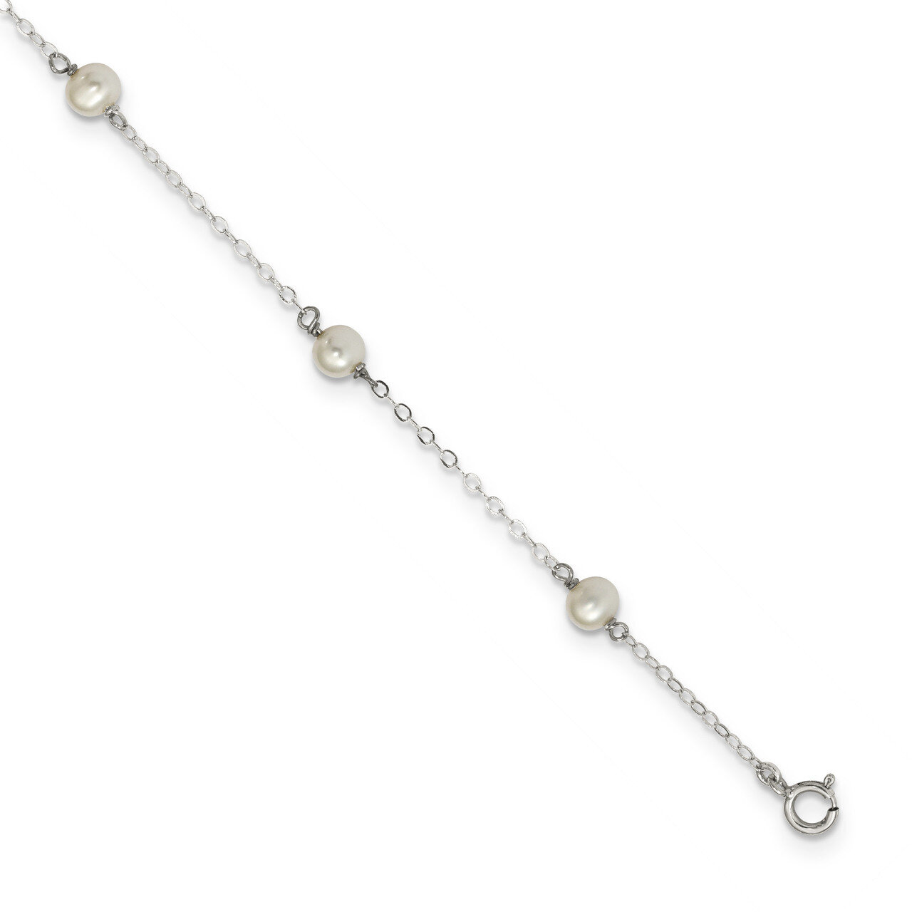 4-5mm Wte Semi Cultured Freshwater Pearl 5 Station Bracelet 7 Inch Sterling Silver Rhodium-plated Q…