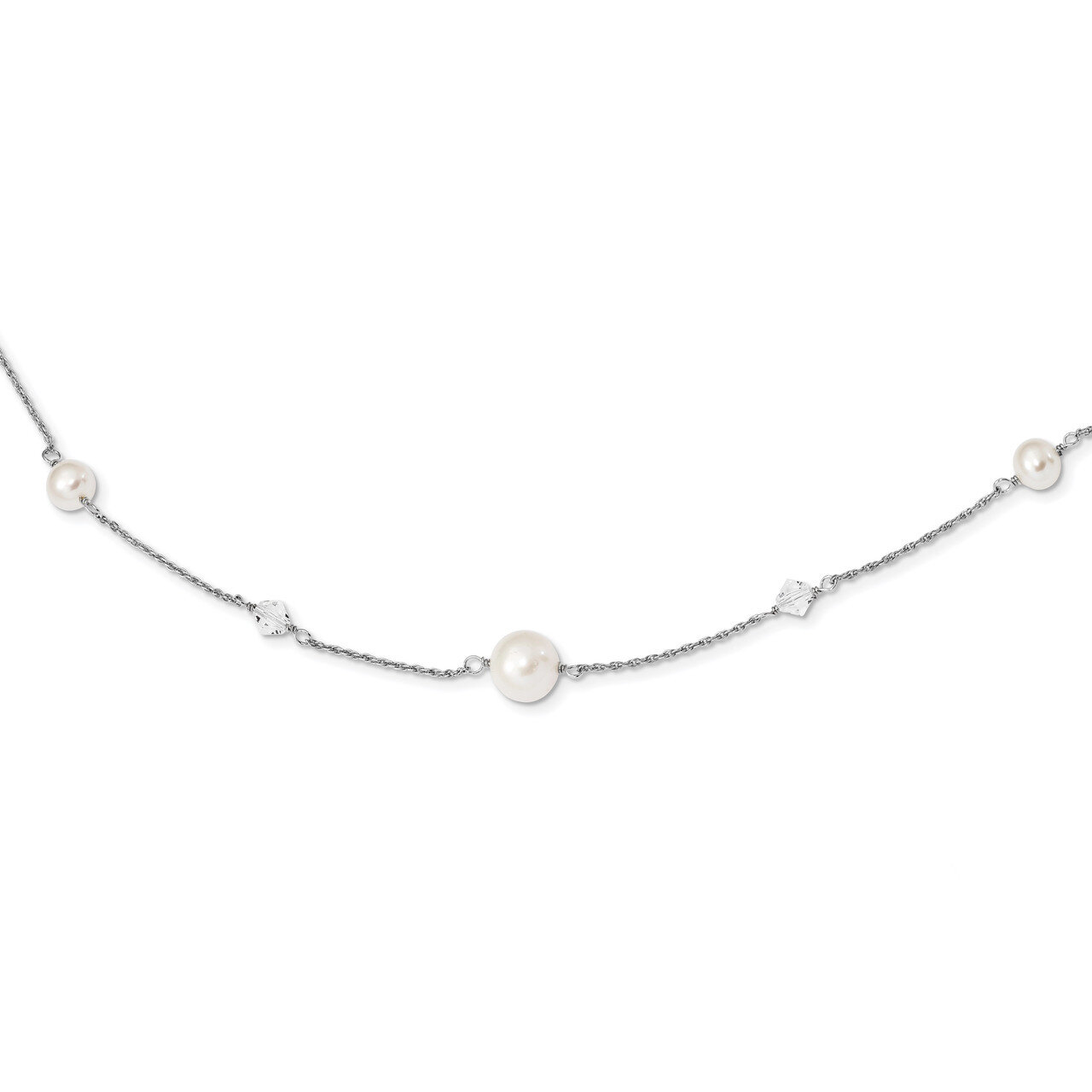 Sterling Silver RH6-10mm Wt Cultured Freshwater Pearl Glass 5 Stat 20.5 Inch Extender Necklace 17.5…