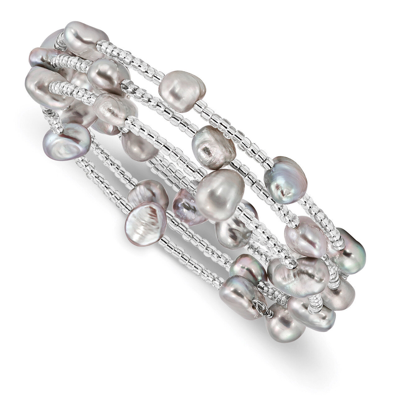 8-9mm Grey Baroque Plastic Beaded Wrap Bracelet Freshwater Cultured Pearl QH5414