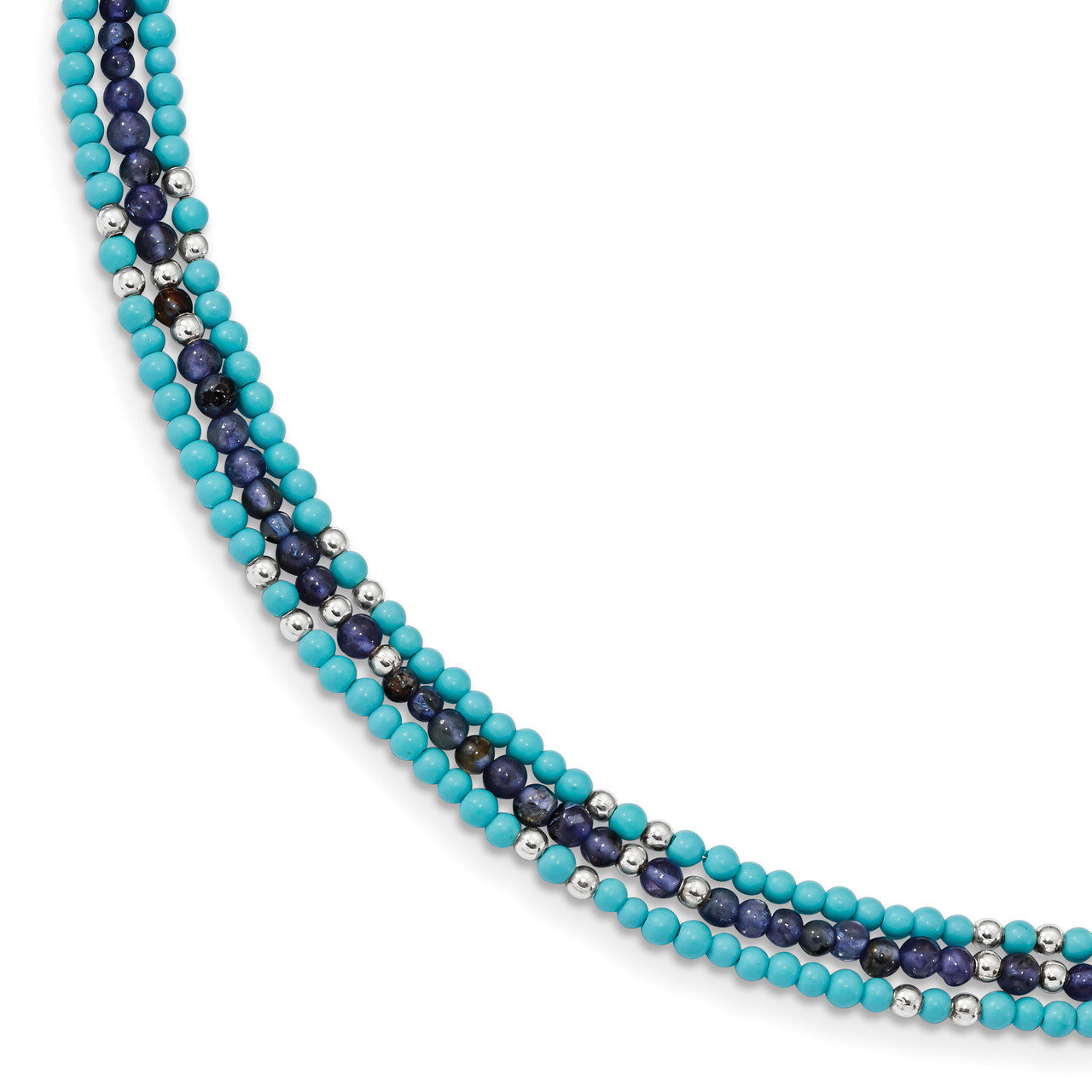 Iolite Lapis Quartz Recon. Turquoise 3-Strand with 1 inch Extender Bracelet 7 Inch Sterling Silver …